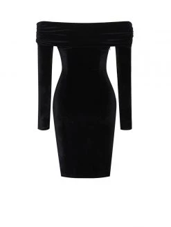 Miss Circle Ashton Off Shoulder Velvet Long Sleeve Bodycon Dress New In