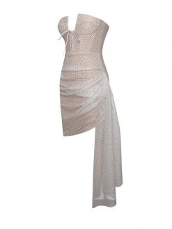 Miss Circle Sale Lexie White Metallic Fishnet Lace Up Draping Dress