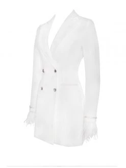 Miss Circle Quilla White Feather Crystal Sleeve Backless Blazer Dress Dresses
