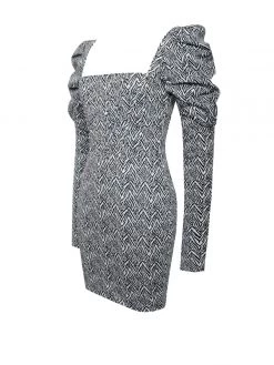 Miss Circle Petra Herringbone Puff Long Sleeve Dress