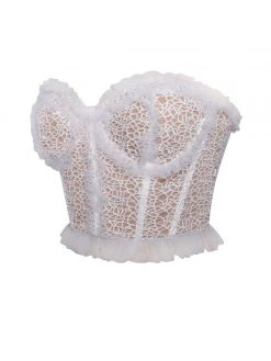 Miss Circle Orah White Mesh And Lace Corset Top