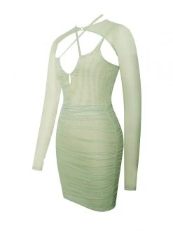 Miss Circle Flora Sage Green Mesh Long Sleeve Dress Dresses