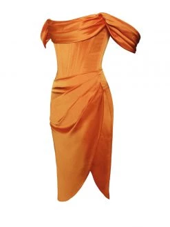 Miss Circle Corsets Wiley Orange Satin Off Shoulder Corset Dress