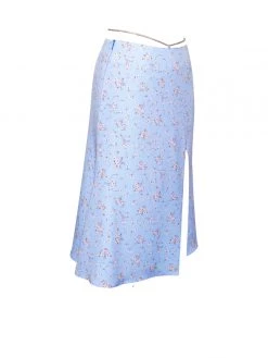 Miss Circle Mary Light Blue Floral Slit Skirt With Crystal Waist String Bottoms