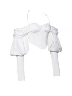 Miss Circle Corsets Evie White Satin Puff Sleeve Corset Top