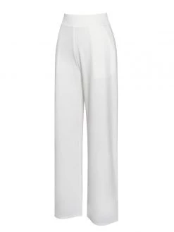 Miss Circle Never Enough White Stretch Crepe Wide Leg Trousers