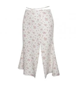 Miss Circle Mary White Floral Slit Skirt With Crystal Waist String
