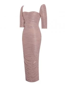 Miss Circle Sorrel Rose Gold Ruched Chiffon Long Maxi Dress