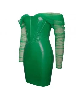 Miss Circle Corsets Faina Green Mesh Sleeve Leather Corset Dress