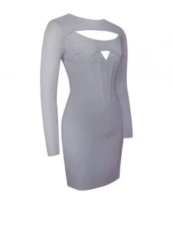 Miss Circle Winston Grey Mesh Long Sleeve Corset Crepe Dress