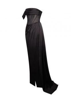 Miss Circle Rebeca Black Satin High Slit Corset Gown