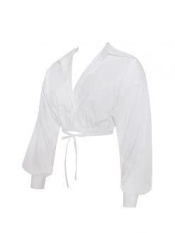 Miss Circle Tops Oleen White Shirt Top With Waist Tie