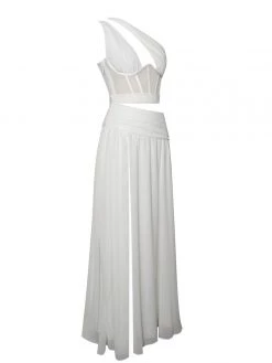 Miss Circle Corsets Natalya White Chiffon Corset Maxi Dress