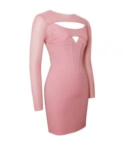 Miss Circle Winston Blush Pink Mesh Long Sleeve Corset Crepe Dress