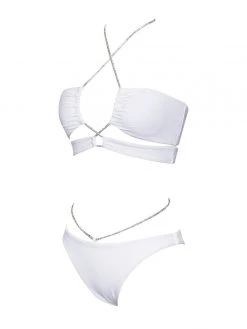 Miss Circle Tops Danica White Crystal String Lace Up Bikini Top