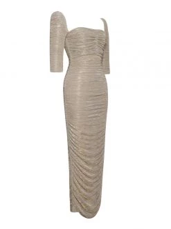 Miss Circle Best Sellers Sorrel Gold Ruched Chiffon Long Maxi Dress