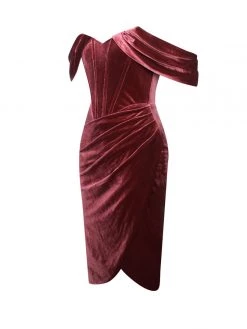 Miss Circle Corsets Omaria Burgundy Velvet Off Shoulder Corset Dress