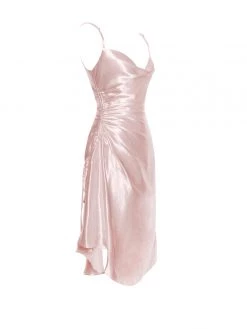 Miss Circle Dresses Montego Blush Satin Side Slit Dress