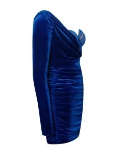 Miss Circle Elevated Blue Velvet One Sleeve Dress Sale