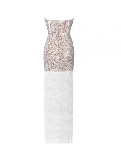 Miss Circle Become The One White Lace Long Fringed Strapless Dress Dresses