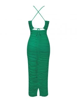 Miss Circle Dresses Felis Green Lace-up Strappy Ruched Mesh Dress