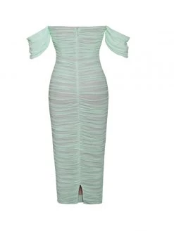 Miss Circle Quenby Teal Off Shoulder Mesh Maxi Dress