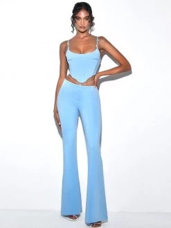 Miss Circle Bottoms Tova Baby Blue Crystal Waist Strap Flare Pants