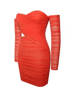 Miss Circle Dresses Mayara Scarlet Off Shoulder Mesh Cutout Dress