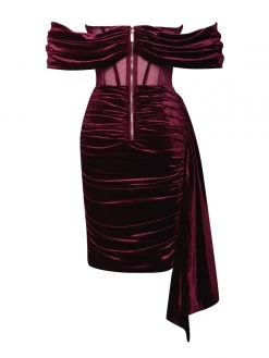 Miss Circle Corsets Irisa Burgundy Draping Off Shoulder Corset Dress