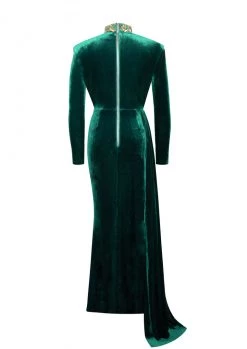 Miss Circle Zenaida Emerald Green Cutout High Slit Velvet Gown