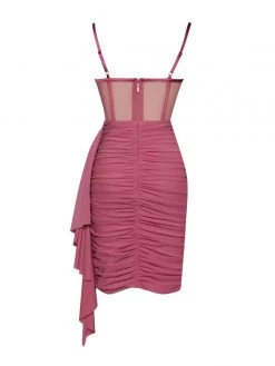 Miss Circle Yolie Salmon Pink Ruched Draping Mesh Corset Dress