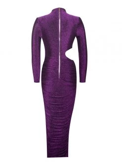Miss Circle Payson Purple Long Sleeve Metallic Jersey Cutout Dress Dresses
