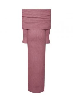 Miss Circle Dresses Esther Dusty Pink Off Shoulder Long Sweater Dress With Foldover Neckline