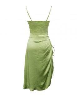 Miss Circle New In Keira Olive Twist Front Side Slit Satin Dress