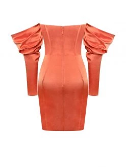 Miss Circle Zoya Orange Puff Sleeve Corset Satin Dress Corsets