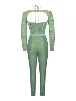 Miss Circle Corsets Quiana Basil Ruched Mesh Corset Jumpsuit