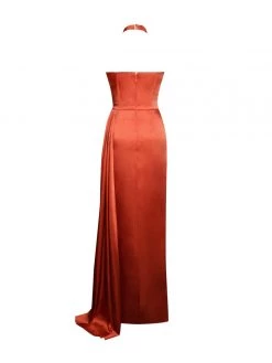 Miss Circle Wonder Poppy Satin High Slit Draping Gown