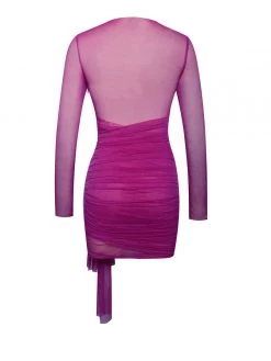 Miss Circle Gillian Fuchsia Long Sleeve Mesh Dress