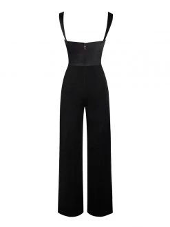 Miss Circle Sale Onika Black Satin And Crepe Jumpsuit