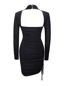 Miss Circle Urvi Black Long Sleeve Criss Cross Glitter Jersey Dress Dresses
