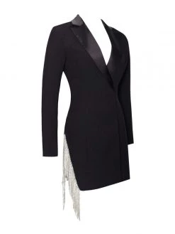 Miss Circle Dresses Freya Black Crystal Fringe Blazer Dress