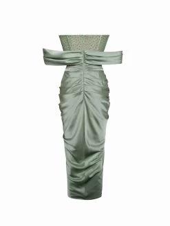 Miss Circle Stella Basil Off Shoulder Crystal Corset Satin Gown Corsets