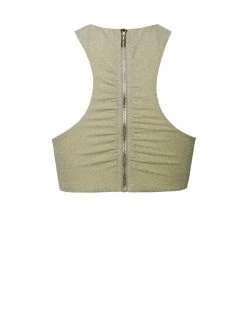 Miss Circle Xola Pale Yellow Halter Neck Metallic Jersey Top New In