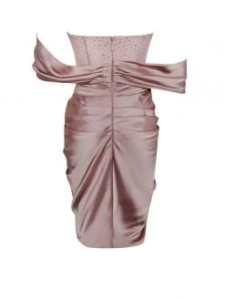 Miss Circle Corsets Darlene Latte Off Shoulder Corset Satin Dress With Crystals