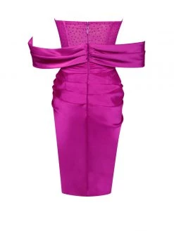 Miss Circle Corsets Darlene Fuchsia Off Shoulder Corset Satin Dress With Crystals