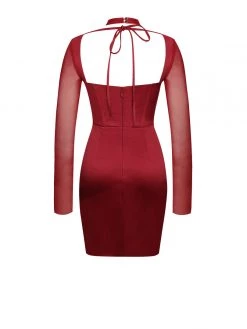 Miss Circle Corsets Jocelynn Burgundy Satin Mesh Long Sleeve Corset Dress