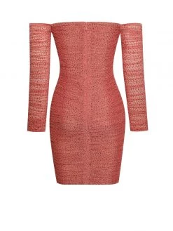 Miss Circle Dresses Blanca Poppy Off Shoulder Long Sleeve Mesh Dress With Crystals