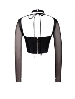Miss Circle Nataly Black Mesh Satin Corset Top Corsets