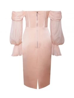Miss Circle Dresses Lydia Blush Satin Off Shoulder Puff Sleeve Dress