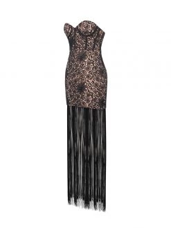 Miss Circle Become The One Black Lace Long Fringed Strapless Dress New In